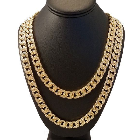 14k Gold Plated Iced Out 12mm Cuban Link Necklace - Picture 8 of 8